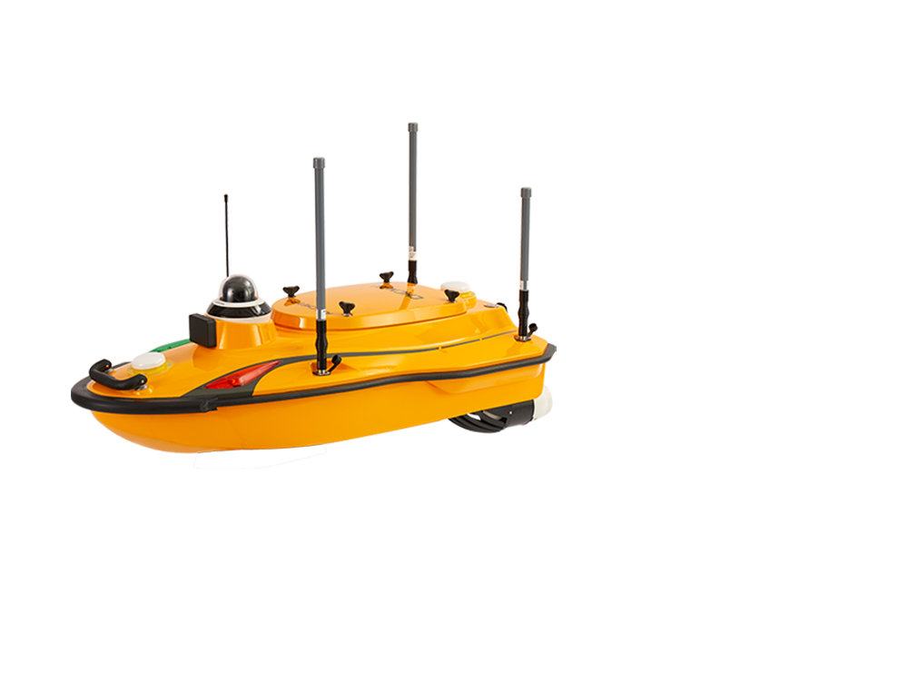 Apache3 Pro USV, a high-performance GNSS/INS remote control boat with a single beam echosounder for hydrographic surveys.